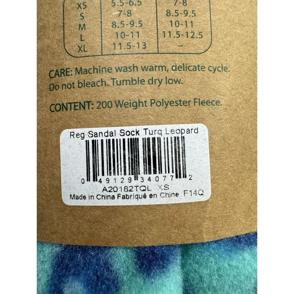 LL Bean Bean's Fleece Socks Turquoise Leopard XS Women 7 - 8 / Men 5.5 -‎ 6.5